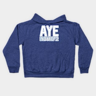 AYE INDYREF2, Scottish Independence White and Saltire Blue Layered Text Slogan Kids Hoodie